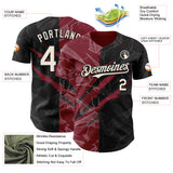 Custom Graffiti Pattern Cream Black-Crimson 3D Scratch Authentic Baseball Jersey