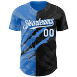 Custom Graffiti Pattern White Black-Electric Blue 3D Scratch Authentic Baseball Jersey