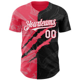 Custom Graffiti Pattern White Black-Neon Pink 3D Scratch Authentic Baseball Jersey