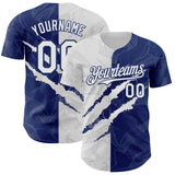 Custom Graffiti Pattern White-Royal 3D Scratch Authentic Baseball Jersey