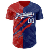 Custom Graffiti Pattern White Royal-Red 3D Scratch Authentic Baseball Jersey