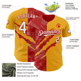 Custom Graffiti Pattern White Gold-Red 3D Scratch Authentic Baseball Jersey