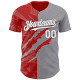 Custom Graffiti Pattern White Gray-Red 3D Scratch Authentic Baseball Jersey