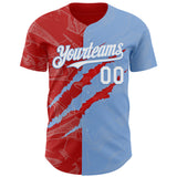 Custom Graffiti Pattern White Light Blue-Red 3D Scratch Authentic Baseball Jersey