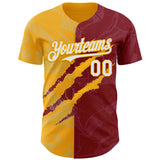 Custom Graffiti Pattern White Crimson-Gold 3D Scratch Authentic Baseball Jersey