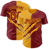 Custom Graffiti Pattern Crimson-Gold 3D Scratch Authentic Baseball Jersey