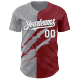Custom Graffiti Pattern White Crimson-Gray 3D Scratch Authentic Baseball Jersey
