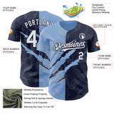 Custom Graffiti Pattern White Navy-Light Blue 3D Scratch Authentic Baseball Jersey