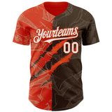 Custom Graffiti Pattern White Brown-Orange 3D Scratch Authentic Baseball Jersey