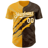 Custom Graffiti Pattern White Brown-Gold 3D Scratch Authentic Baseball Jersey
