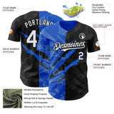 Custom Graffiti Pattern White Black-Thunder Blue 3D Scratch Authentic Baseball Jersey