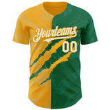Custom Graffiti Pattern White Kelly Green-Gold 3D Scratch Authentic Baseball Jersey
