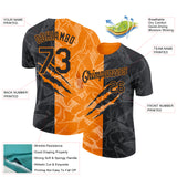 Custom Graffiti Pattern Black-Bay Orange Scratch 3D Performance T-Shirt