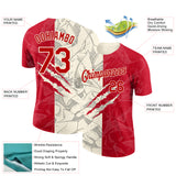 Custom Graffiti Pattern Red-Cream Scratch 3D Performance T-Shirt