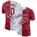 Custom Graffiti Pattern Crimson-White Scratch 3D Performance T-Shirt