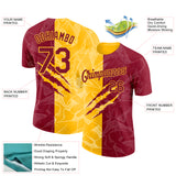 Custom Graffiti Pattern Crimson-Gold Scratch 3D Performance T-Shirt