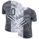 Custom Graffiti Pattern Steel Gray-White Scratch 3D Performance T-Shirt