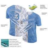 Custom Graffiti Pattern Light Blue-White Scratch 3D Performance T-Shirt