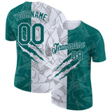 Custom Graffiti Pattern Teal-White Scratch 3D Performance T-Shirt