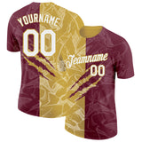 Custom Graffiti Pattern White Burgundy-Old Gold Scratch 3D Performance T-Shirt