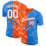 Custom Graffiti Pattern White Powder Blue-Orange Scratch 3D Performance T-Shirt