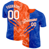 Custom Graffiti Pattern White Thunder Blue-Orange Scratch 3D Performance T-Shirt