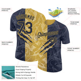 Custom Graffiti Pattern Navy-Old Gold Scratch 3D Performance T-Shirt