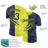 Custom Graffiti Pattern Navy-Neon Yellow Scratch 3D Performance T-Shirt
