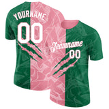 Custom Graffiti Pattern White Kelly Green-Medium Pink Scratch 3D Performance T-Shirt