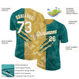 Custom Graffiti Pattern White Teal-Old Gold Scratch 3D Performance T-Shirt