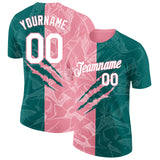 Custom Graffiti Pattern White Teal-Medium Pink Scratch 3D Performance T-Shirt