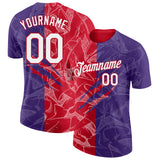 Custom Graffiti Pattern White Purple-Red Scratch 3D Performance T-Shirt