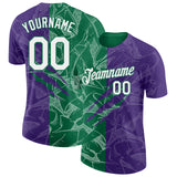 Custom Graffiti Pattern White Purple-Kelly Green Scratch 3D Performance T-Shirt