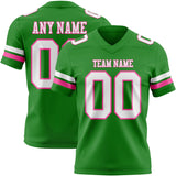 Custom Grass Green White-Pink Mesh Authentic Football Jersey