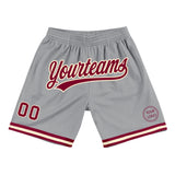 Custom Gray Maroon-Cream Authentic Throwback Basketball Shorts