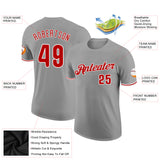 Custom Gray Red-White Performance T-Shirt