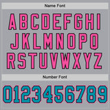 Custom Gray Teal Black-Pink Mesh Authentic Throwback Football Jersey