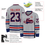 Custom Gray Navy-Red Hockey Jersey