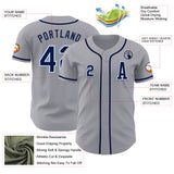 Custom Gray Navy-Light Blue Authentic Baseball Jersey