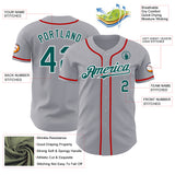 Custom Gray Midnight Green White-Red Authentic Baseball Jersey