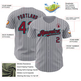 Custom Gray Black Pinstripe Crimson-Teal Authentic Baseball Jersey