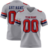 Custom Gray Red-Navy Mesh Authentic Football Jersey