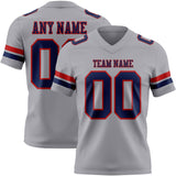 Custom Gray Navy-Red Mesh Authentic Football Jersey