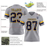 Custom Gray Navy-Gold Mesh Authentic Football Jersey