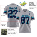Custom Gray Navy-Teal Mesh Authentic Football Jersey