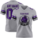 Custom Gray Purple-Black Mesh Authentic Football Jersey