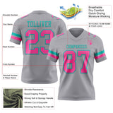 Custom Gray Pink-Aqua Mesh Authentic Football Jersey