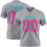 Custom Gray Pink-Aqua Mesh Authentic Football Jersey