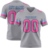 Custom Gray Pink Black-Light Blue Mesh Authentic Football Jersey