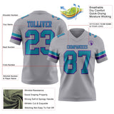 Custom Gray Teal-Purple Mesh Authentic Football Jersey
